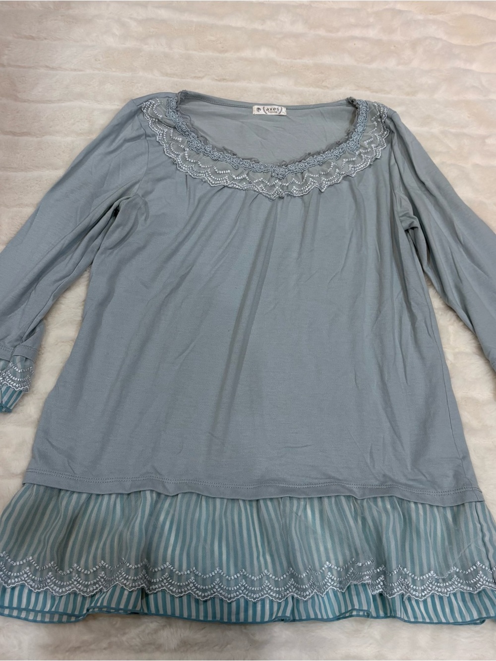 Light Blue Lace-Trim Tunic Dress by Jaxey